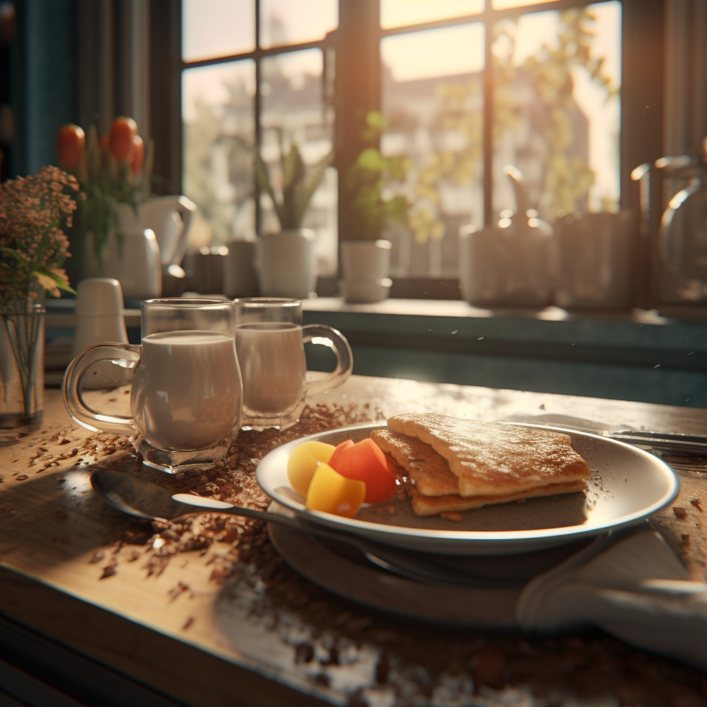 A cinematic view of breakfast preparation