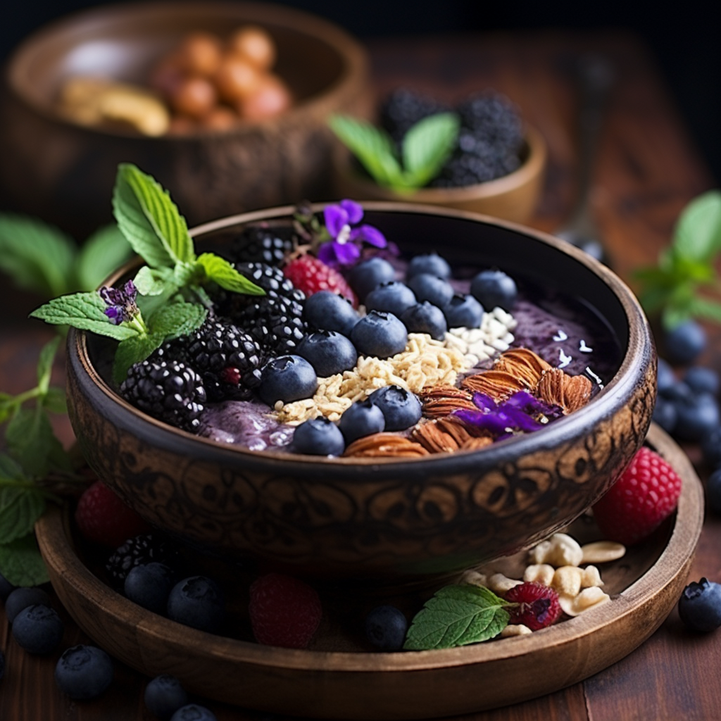 Acai bowl with indigo berries