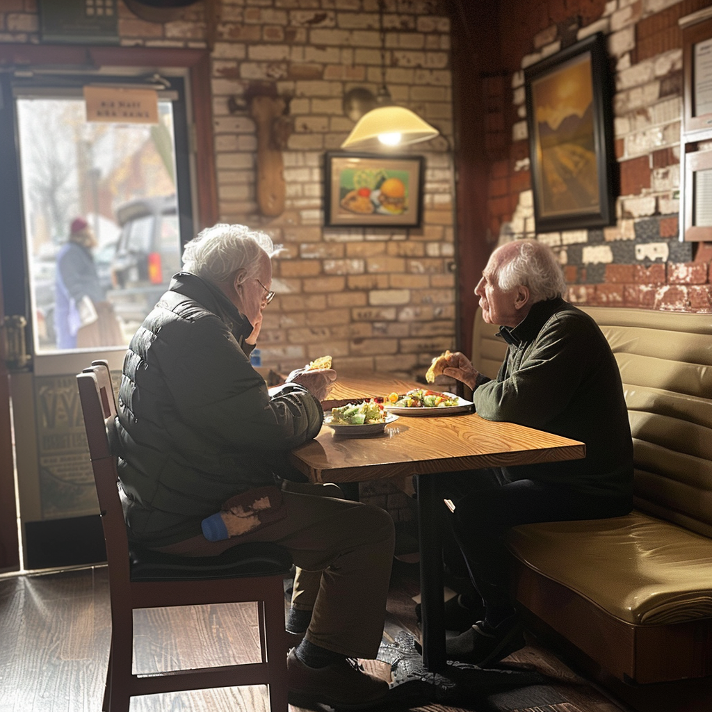 Men Eating Breakfast in Booth