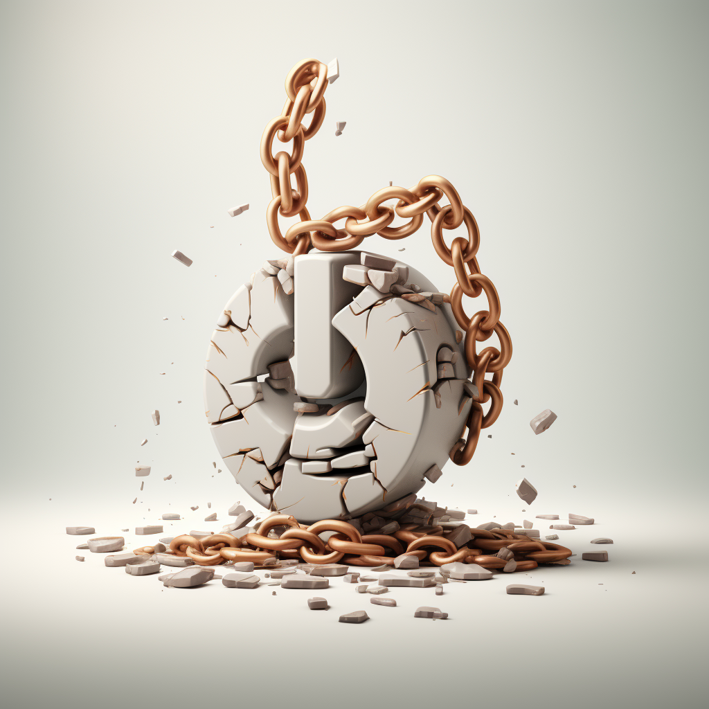 Minimalistic coin breaking chains icon