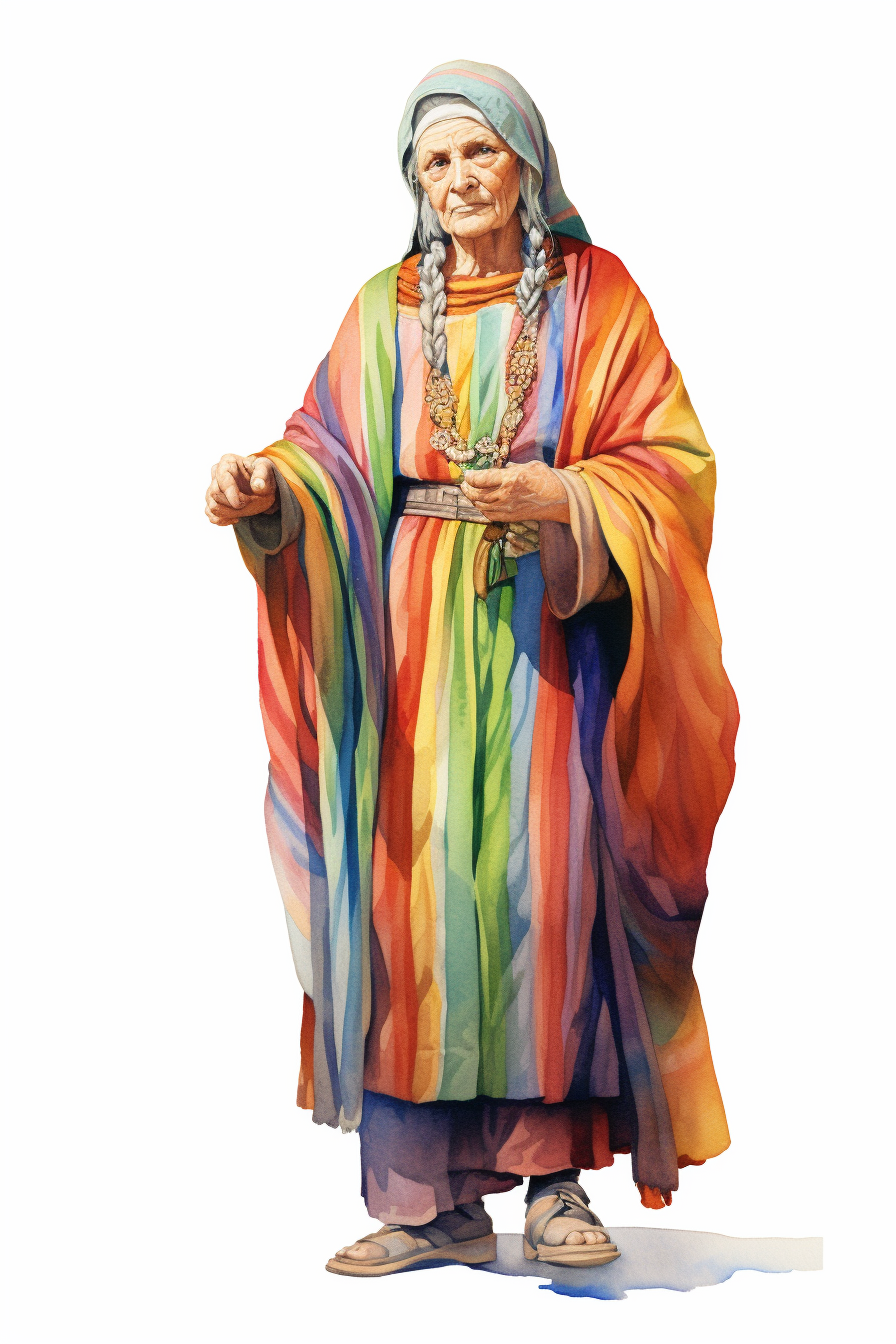 Ancient Bretonnian Senior Woman with Rainbow Clothes