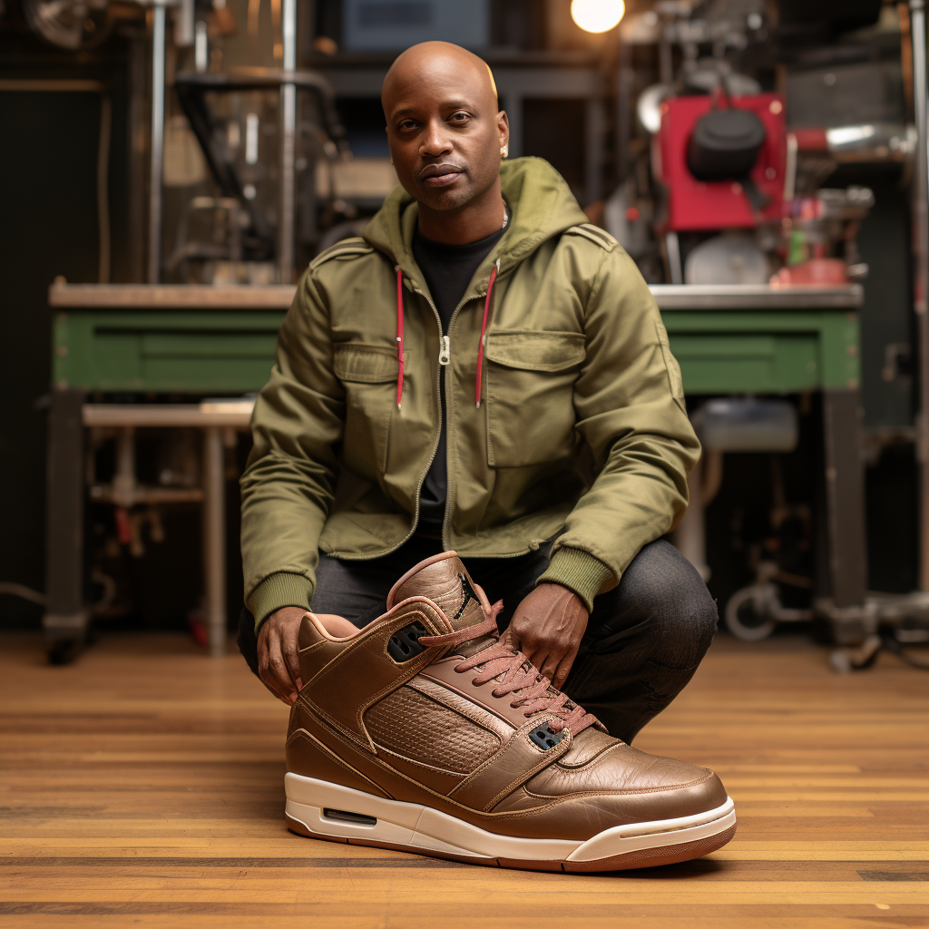 Brian Babylon wearing Travis Scott x Air Jordan 6 Retro in music studio