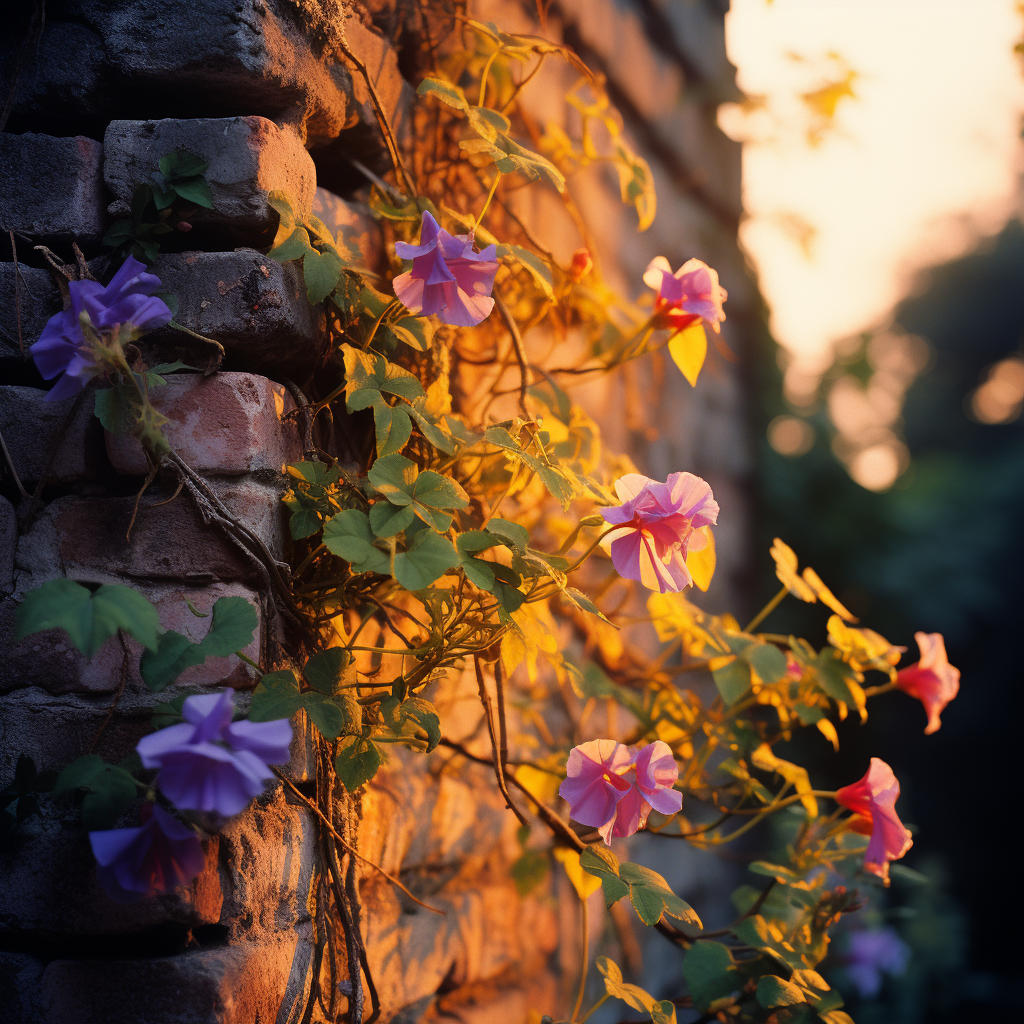 Sunset Brick Wall with Vine