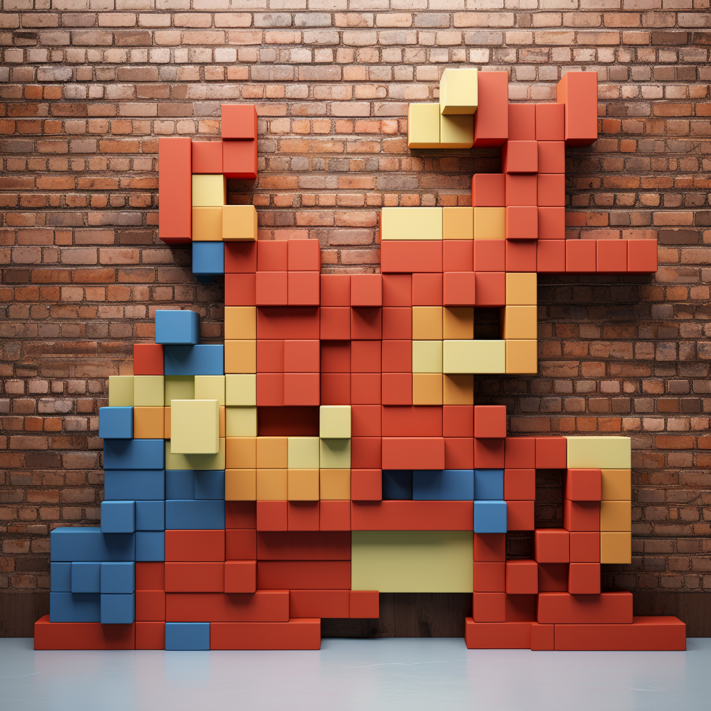 Brick wall with Tetris pieces