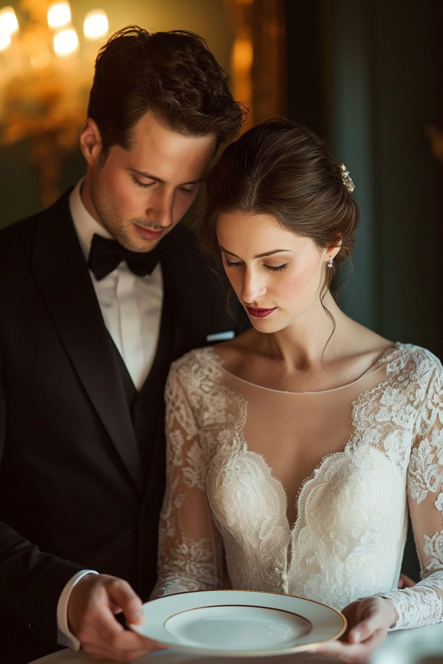 Bride and groom breaking a plate tradition