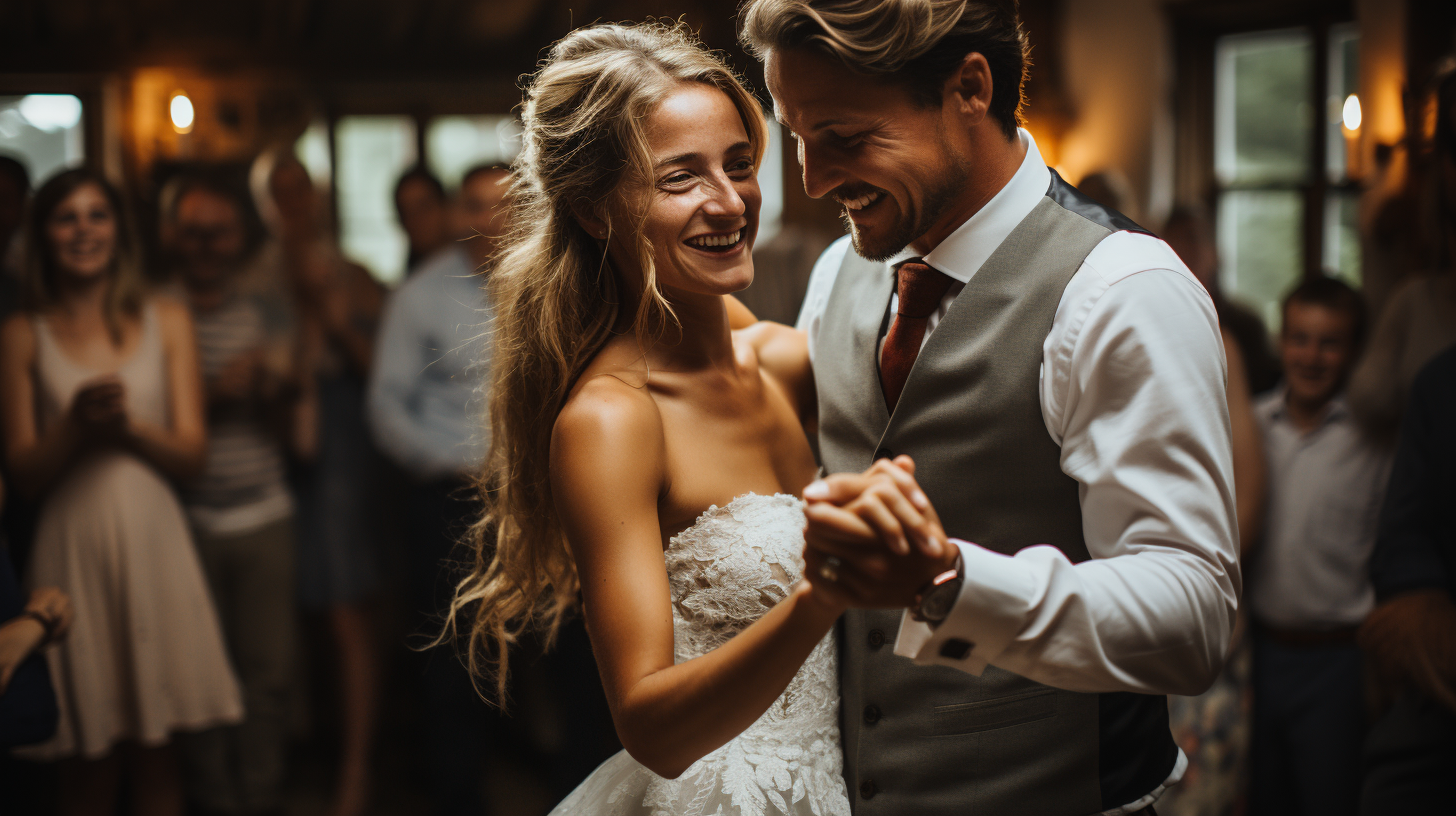 Beautiful bride and groom dancing