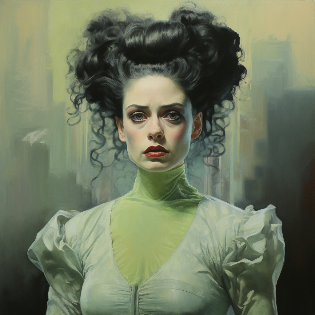 Realistic style painting of Bride of Frankenstein