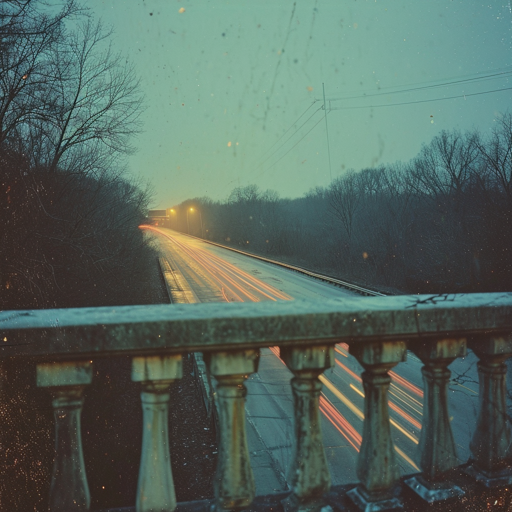 Nostalgic bridge highway US night photo