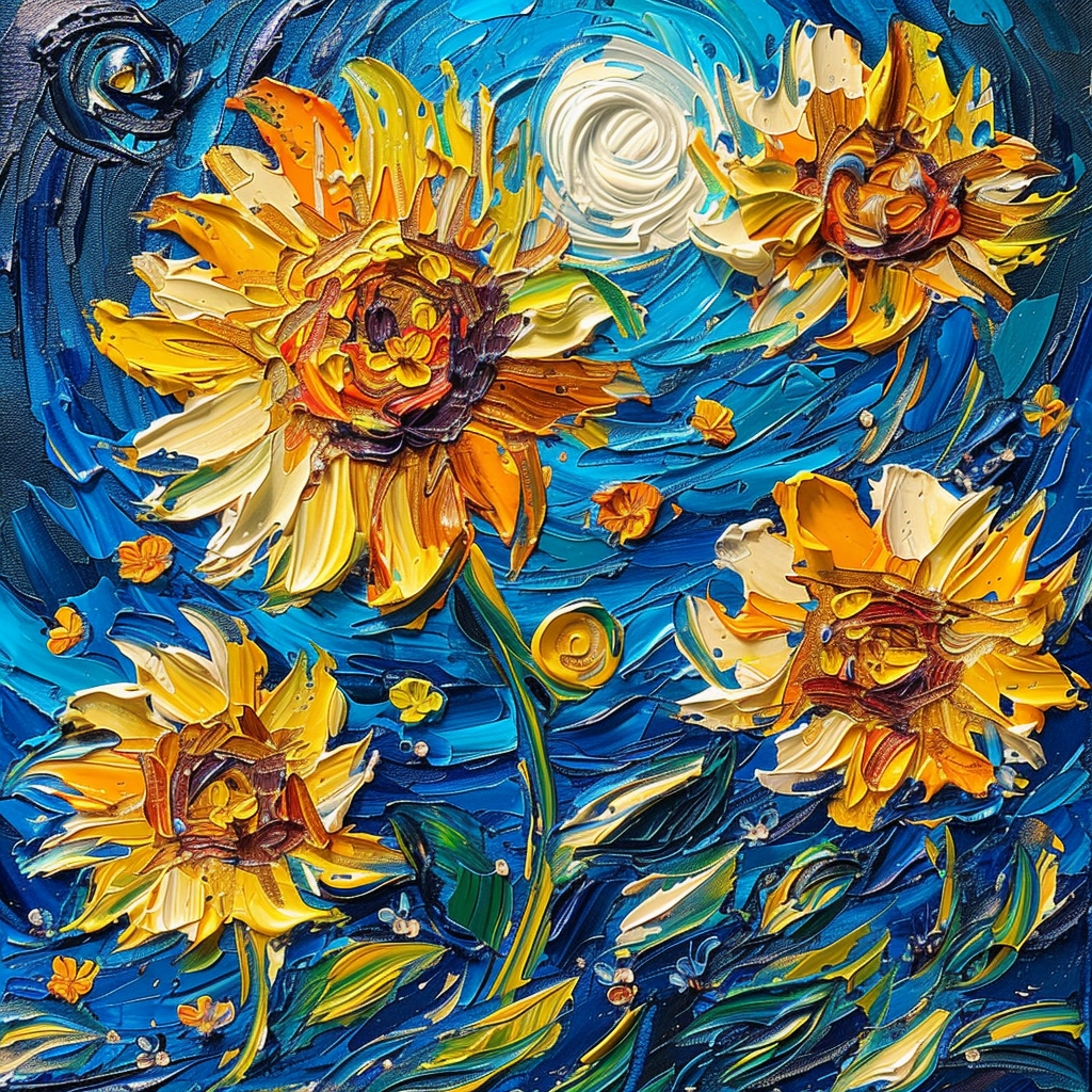 Colorful abstract flowers painting Van Gogh style