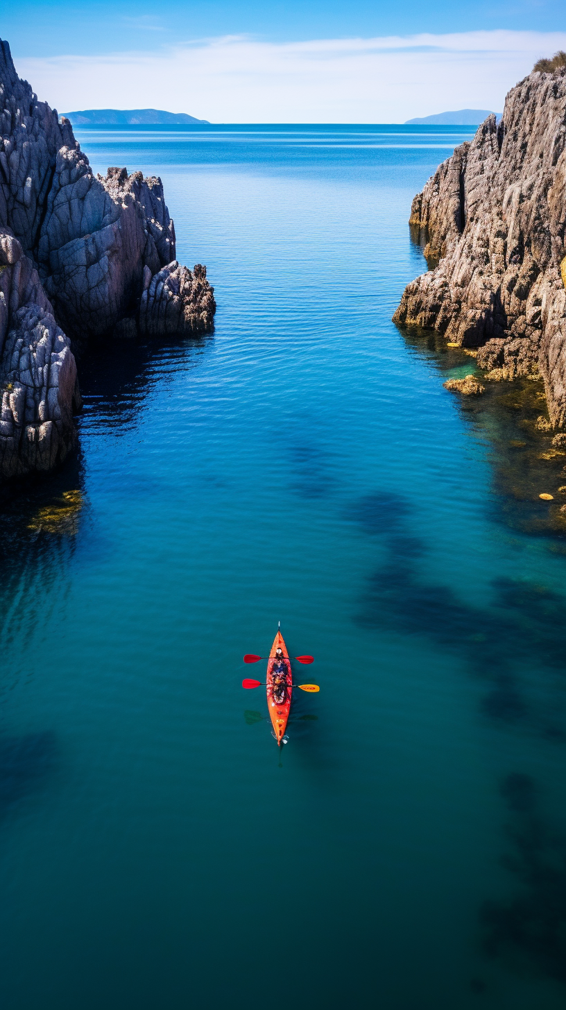 Two-person kayak gliding on bright blue water