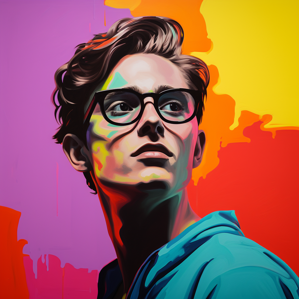 Utopian portrait of young man with glasses