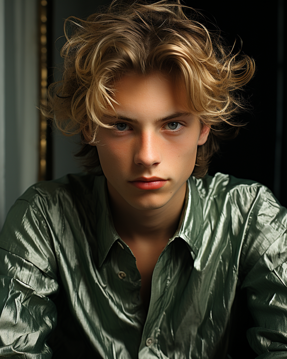 Handsome fashion model with expressive green eyes