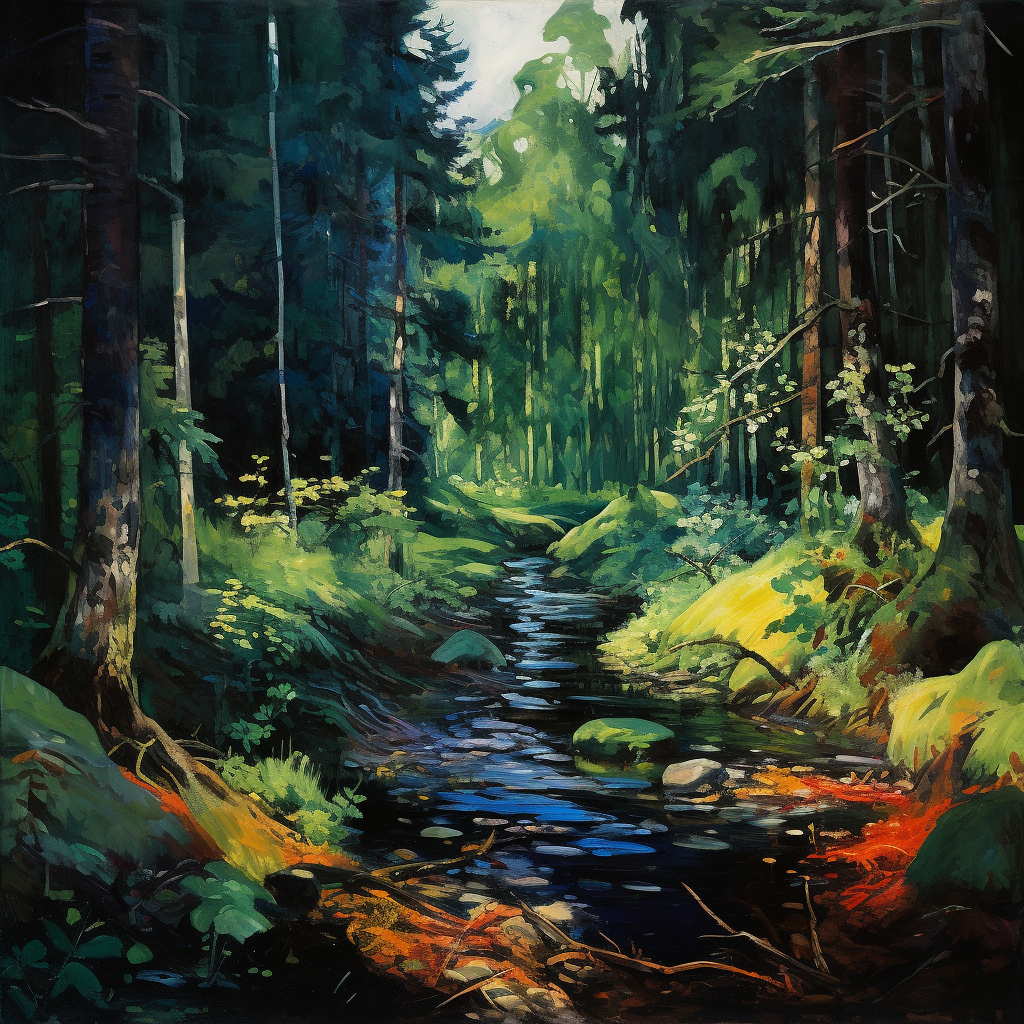 Stunning forest painting in George Bellows style