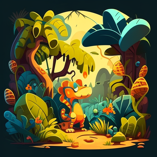 Bright and funny jungle cartoon illustration