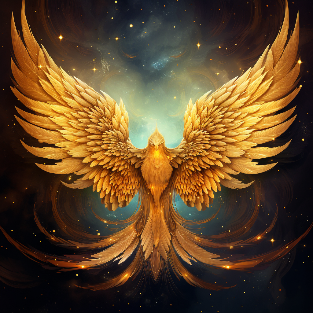 Golden Wings Floating Among Starry Background