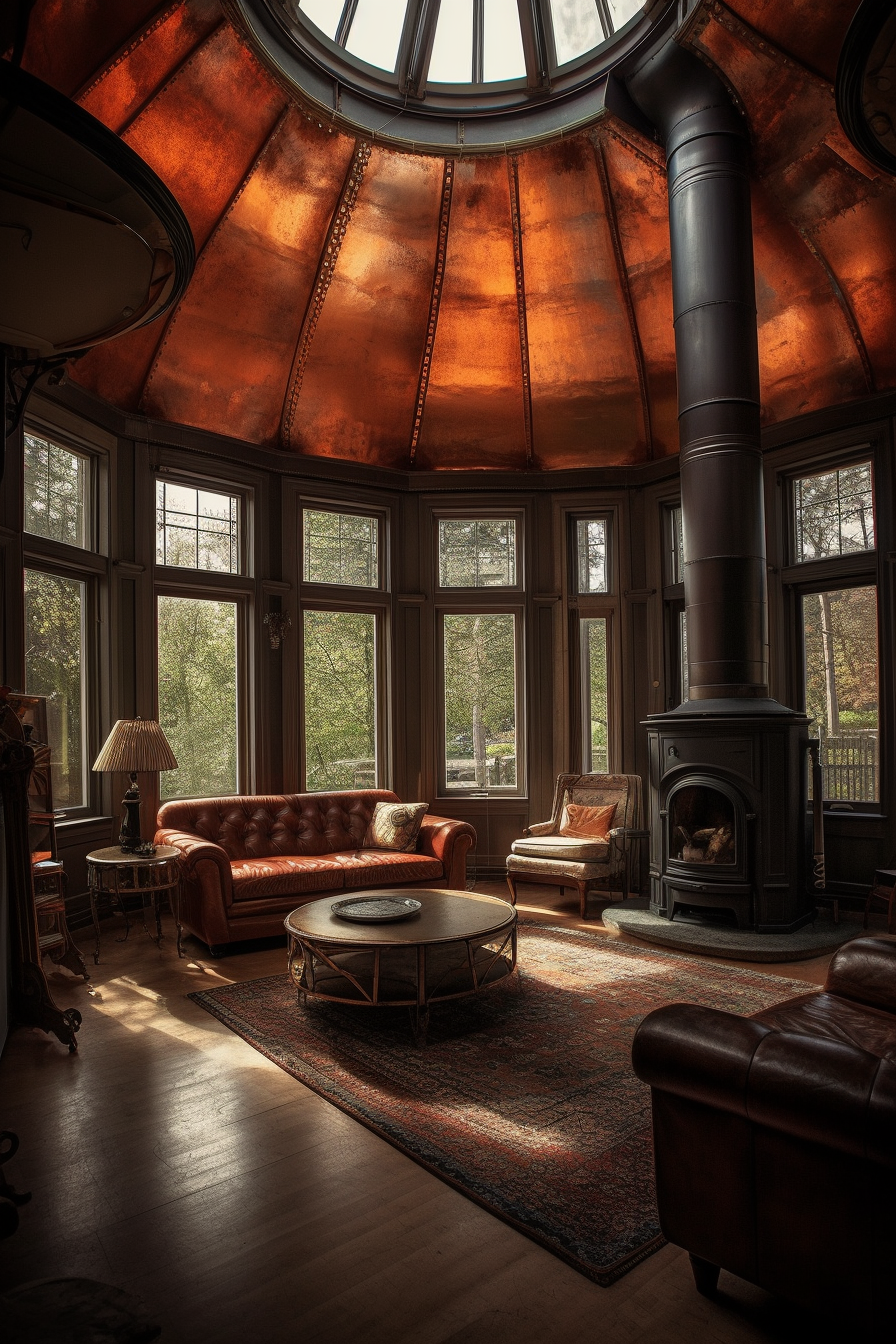 Spacious copper-themed living room