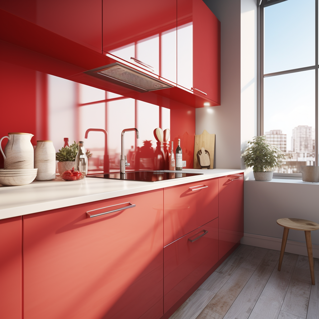 Bright Kitchen Red Painted Splashback