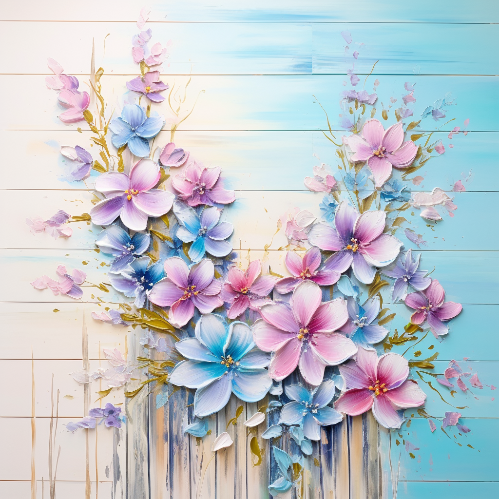 Colorful floral artwork on light boards