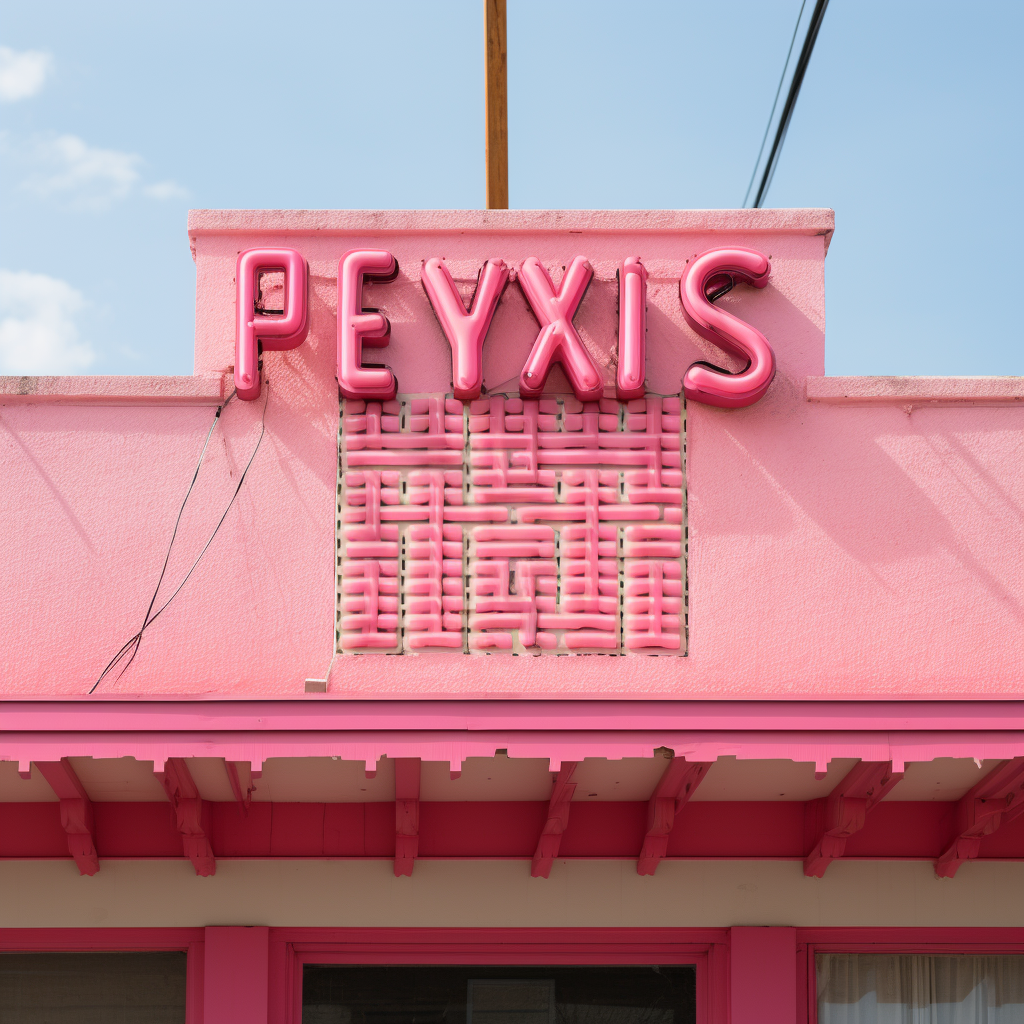 Close-up of Bright Pink Peyos Pixel Art Sign