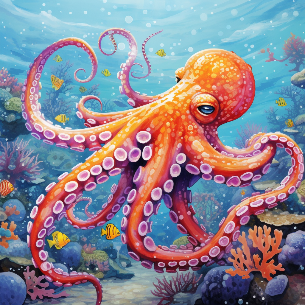 Bright purple octopus with orange spots