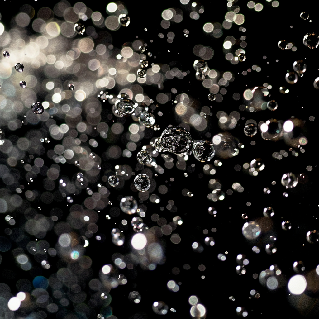 Sparkling water bubbles on black