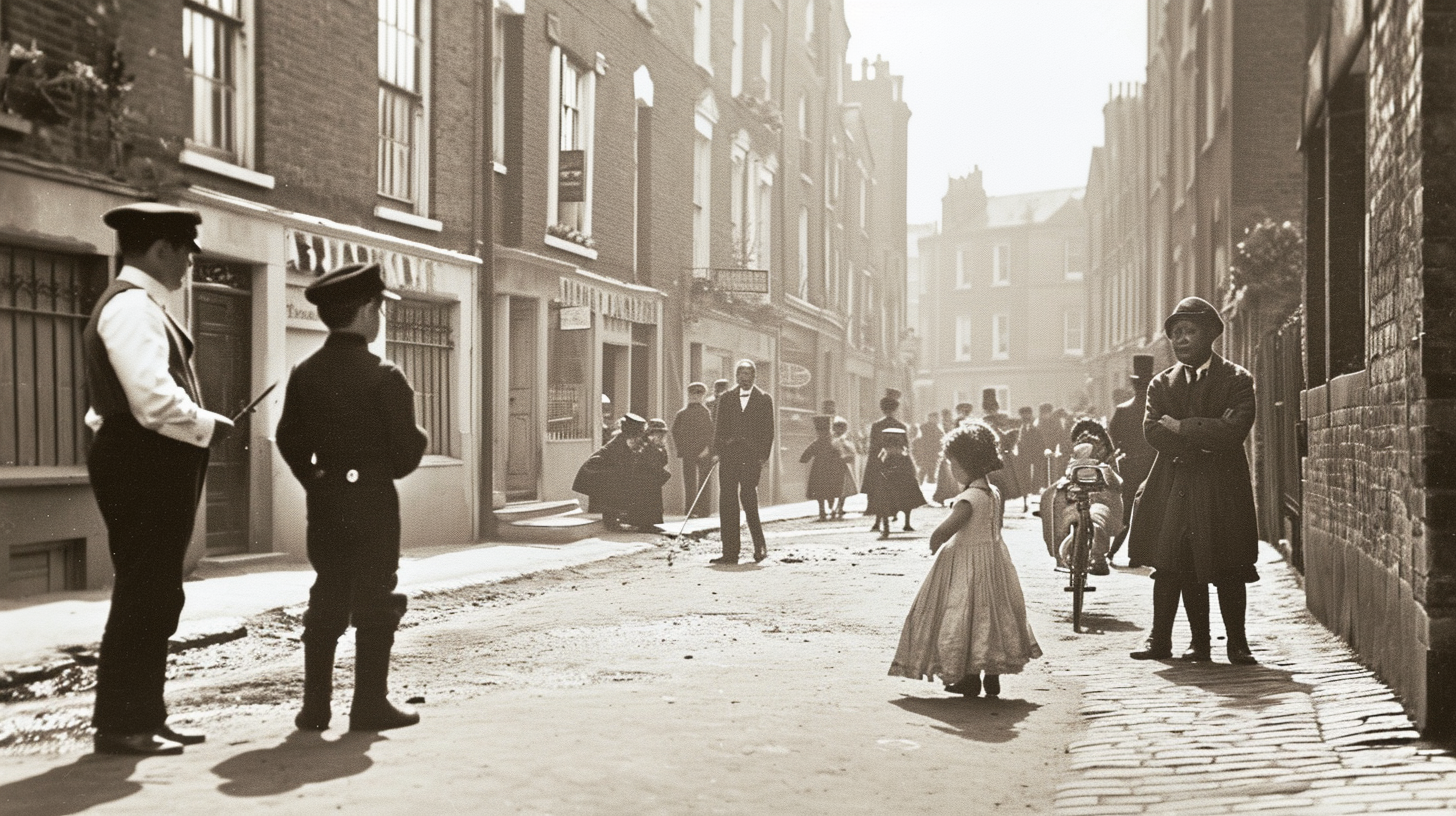 Victorian London children playing in street