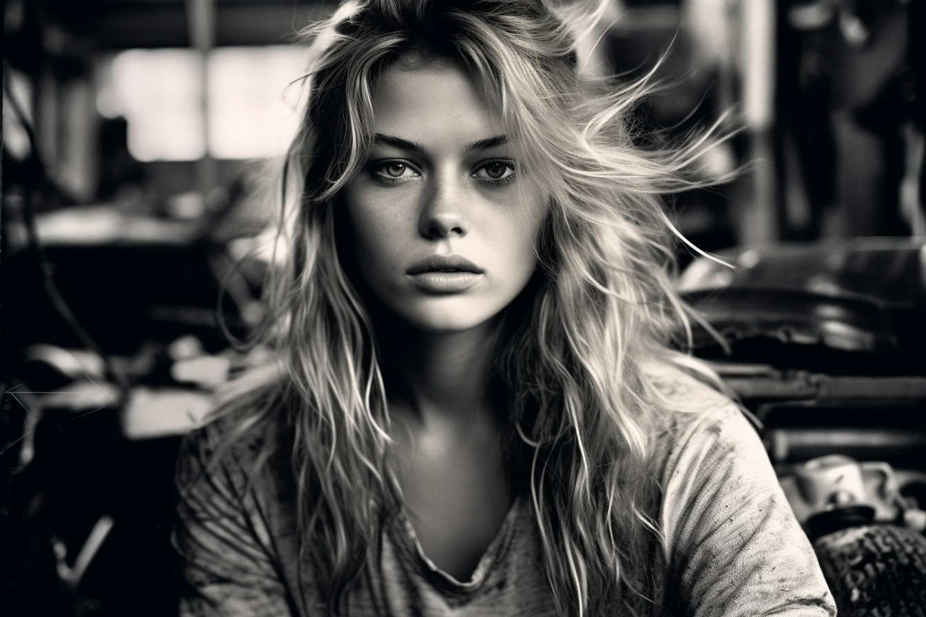 Brigitte Bardot in Modern Car Workshop