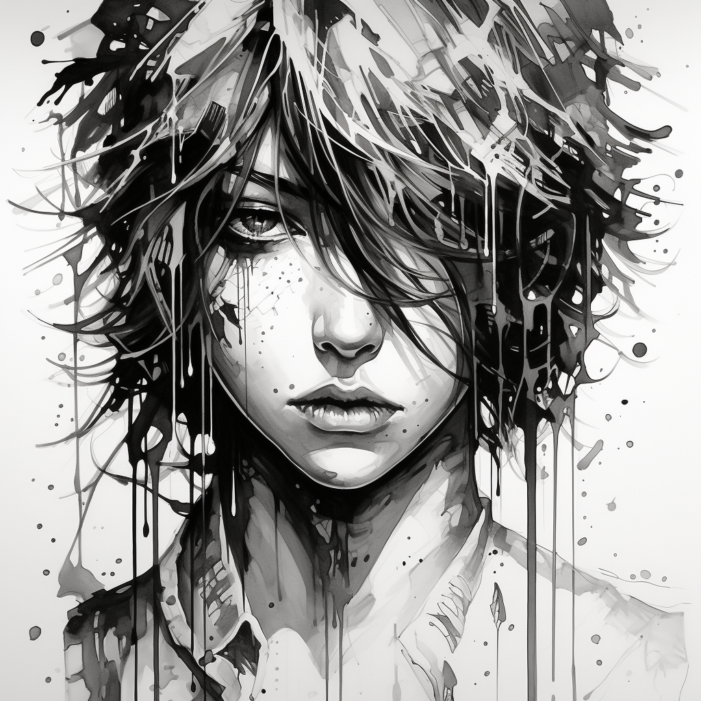 Beautiful manga strokes with dripping ink on white background