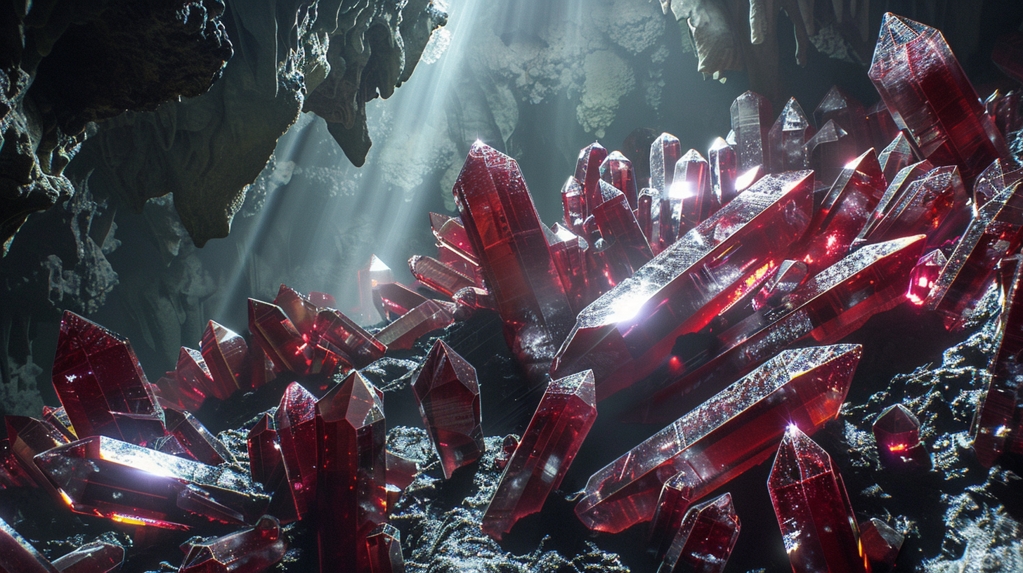 red black crystals in cave