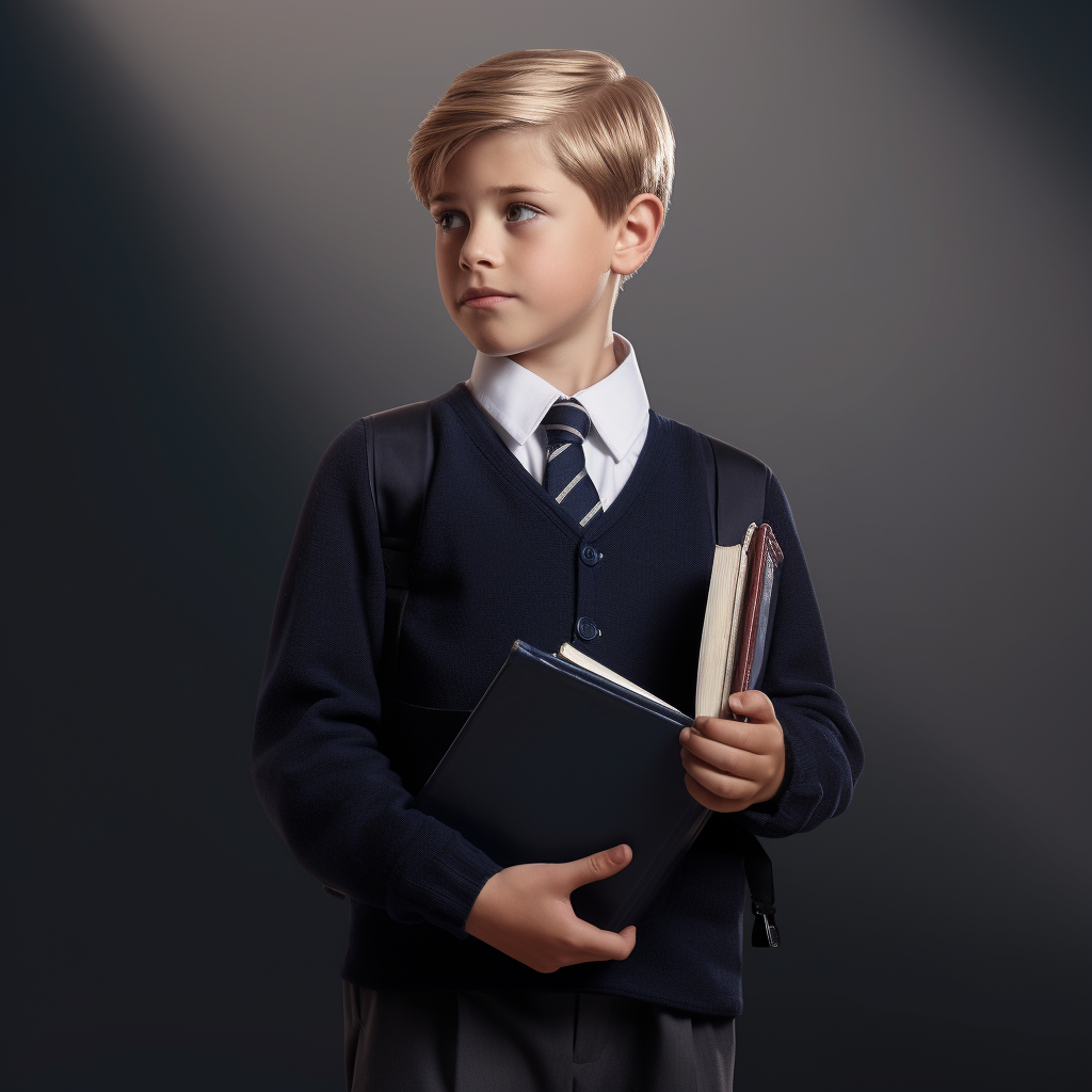 British aristocratic school student walking holding book