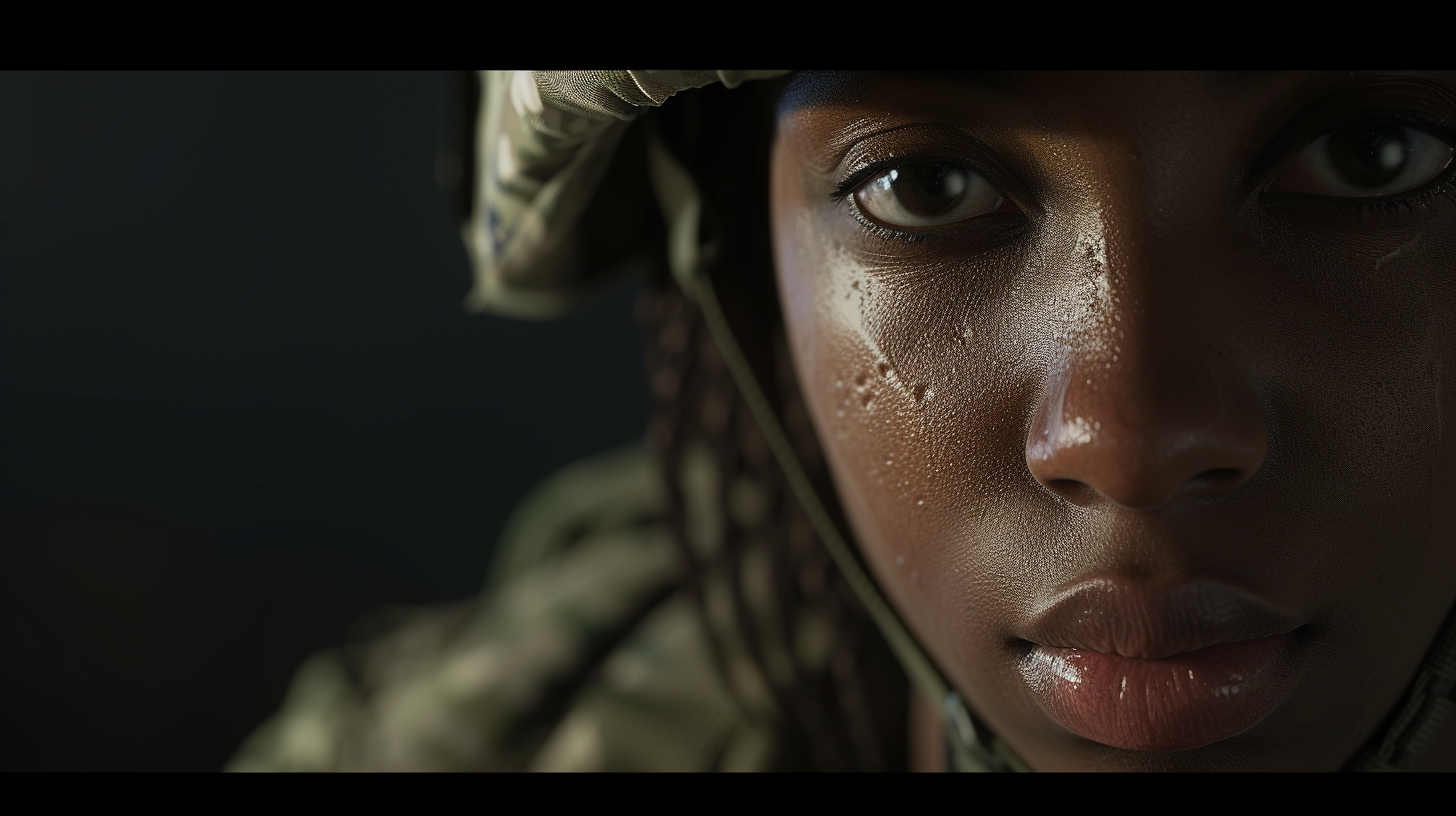 Close up of a British black female soldier