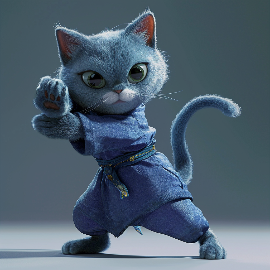 British Blue Cat in Kung Fu Action