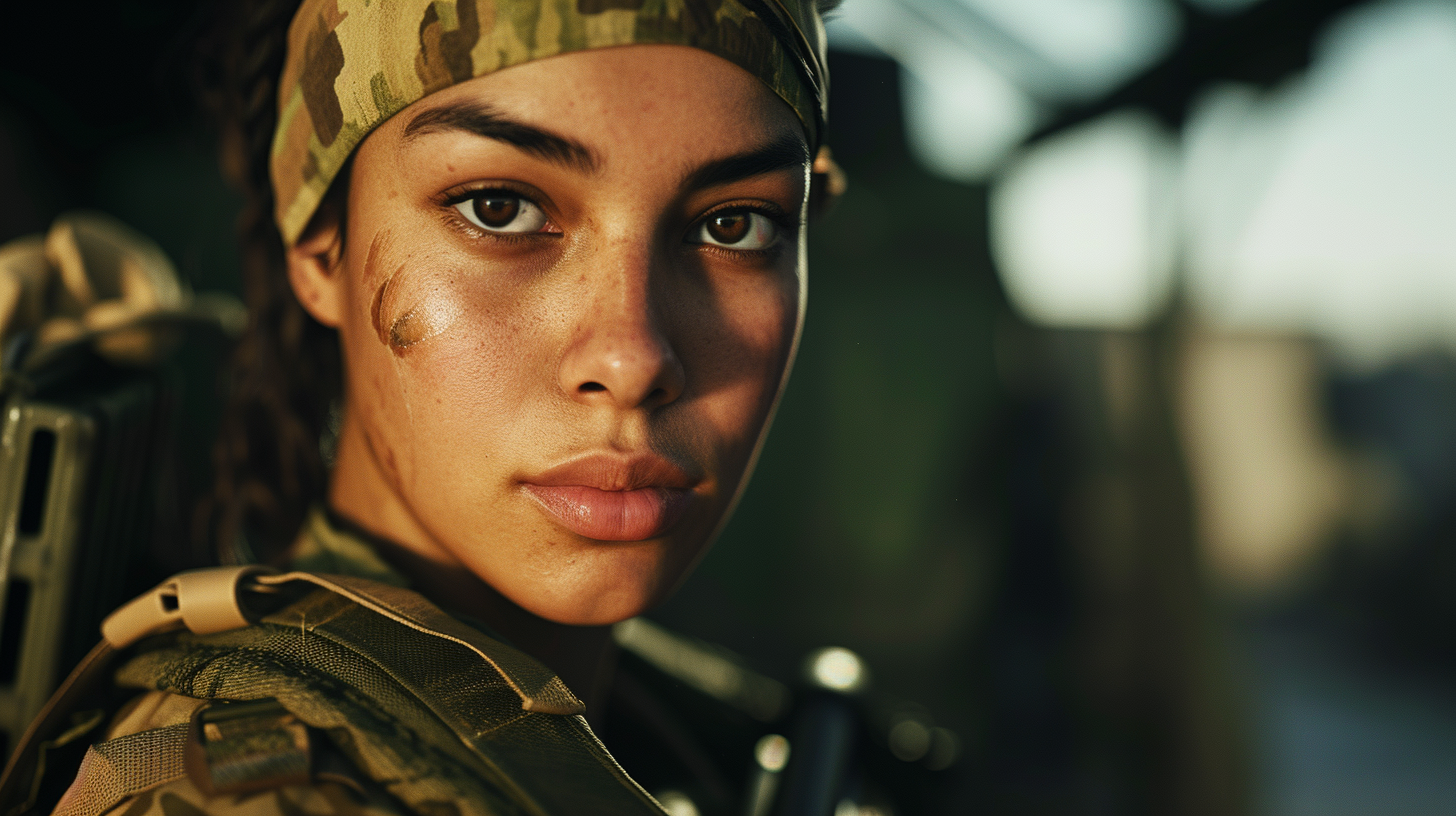 British female soldier in cinematic portrait