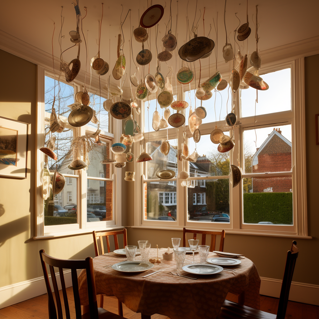 Dangling dinner plates in British home