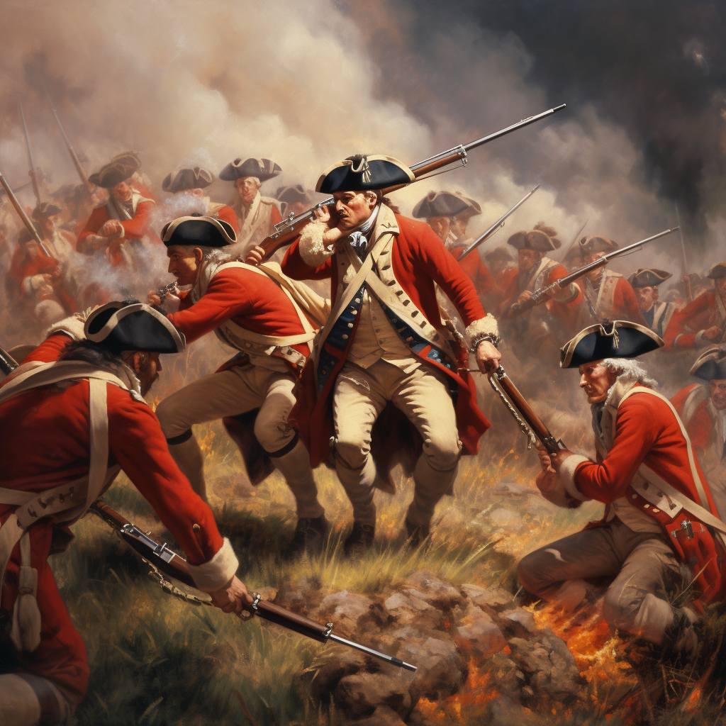 Historical painting of British Redcoats and American Minutemen