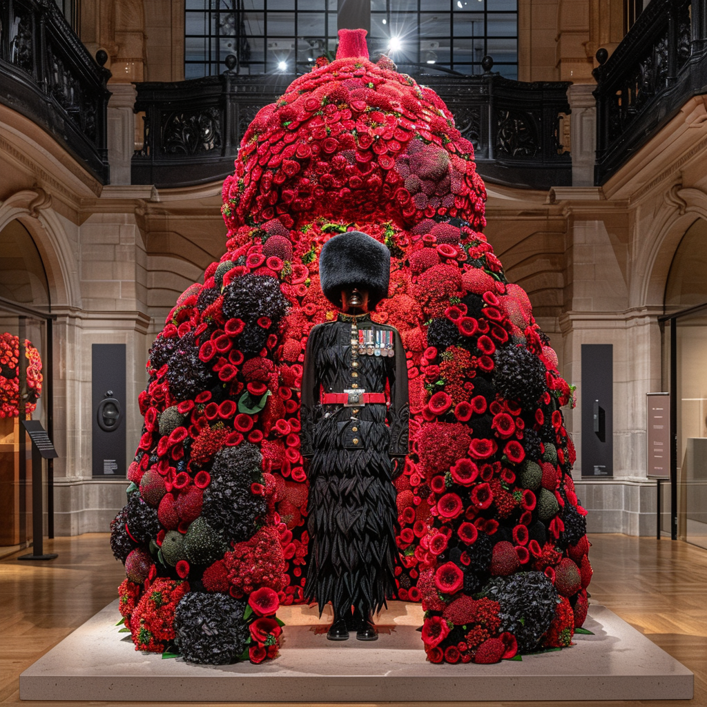 Queen's dress inside floral hat