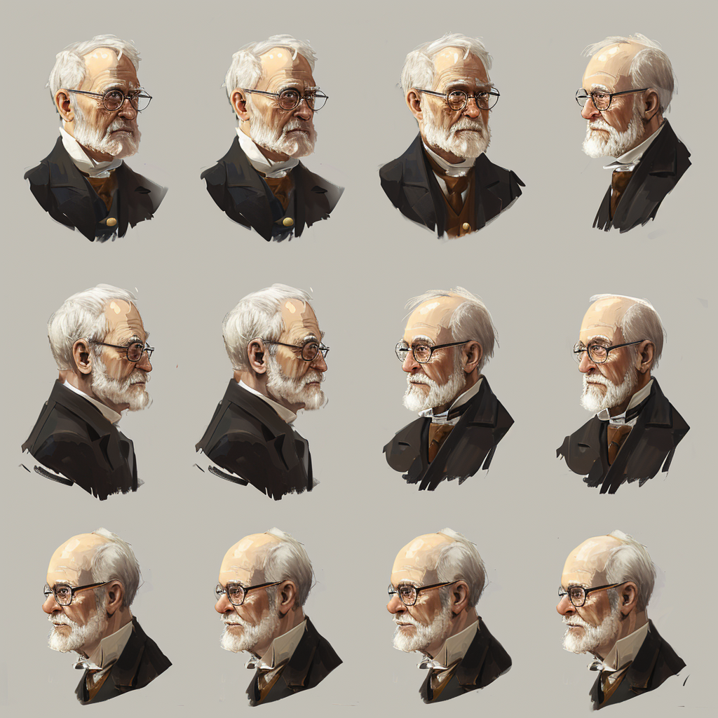 British scientist character design sheet