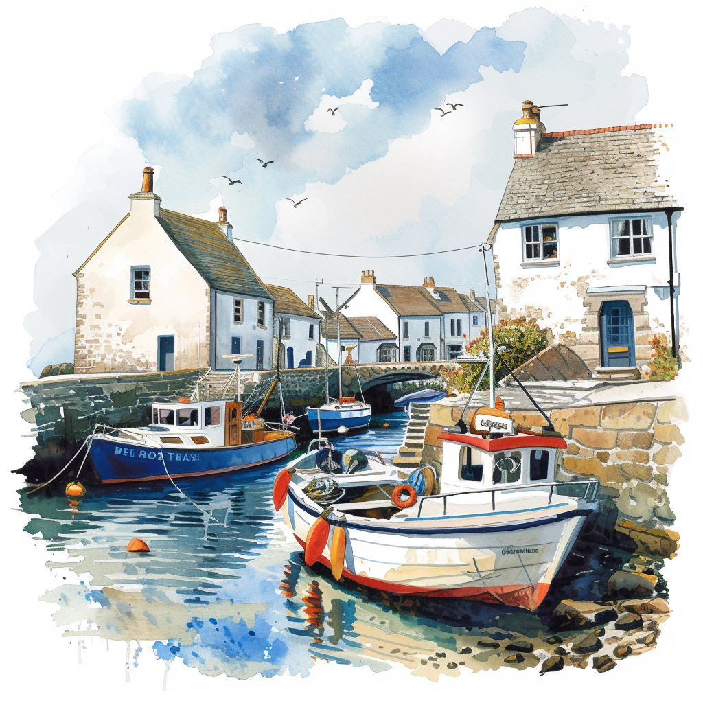 British Seaside Harbour Watercolour