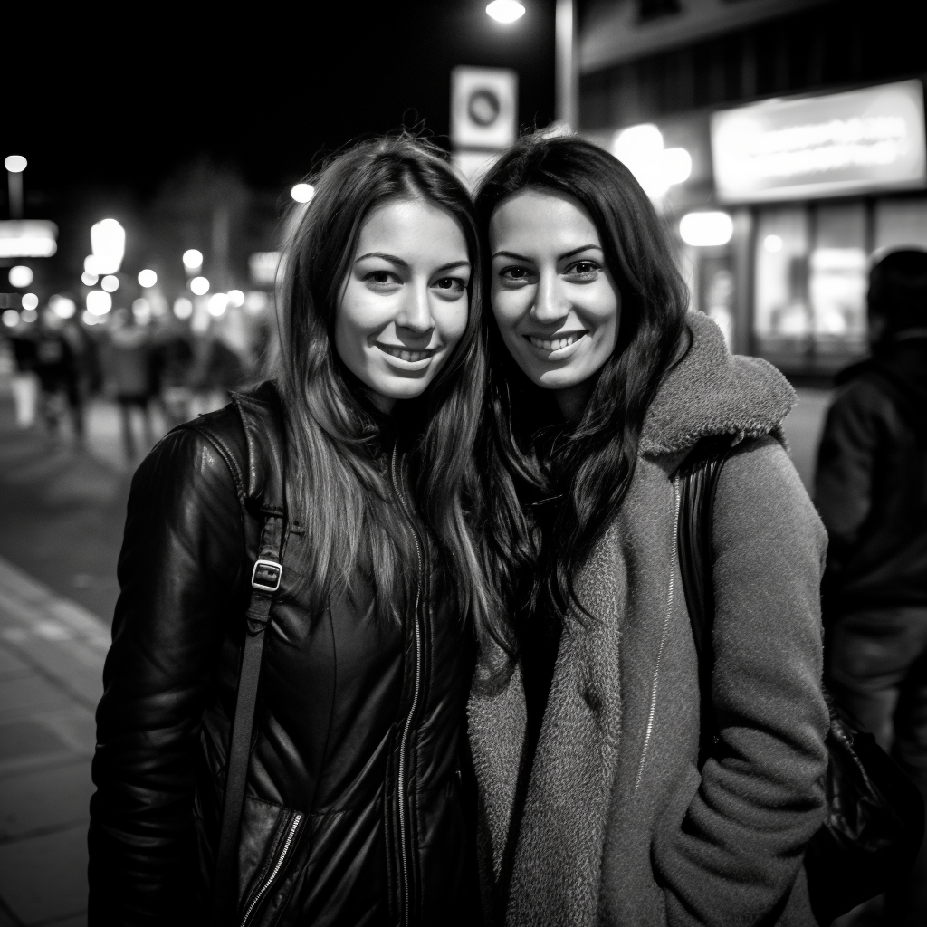 British woman and sister posing happily in London