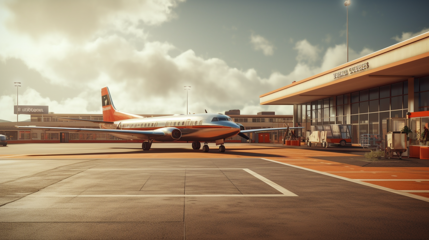 Hyper-realistic depiction of a 1950s British airport