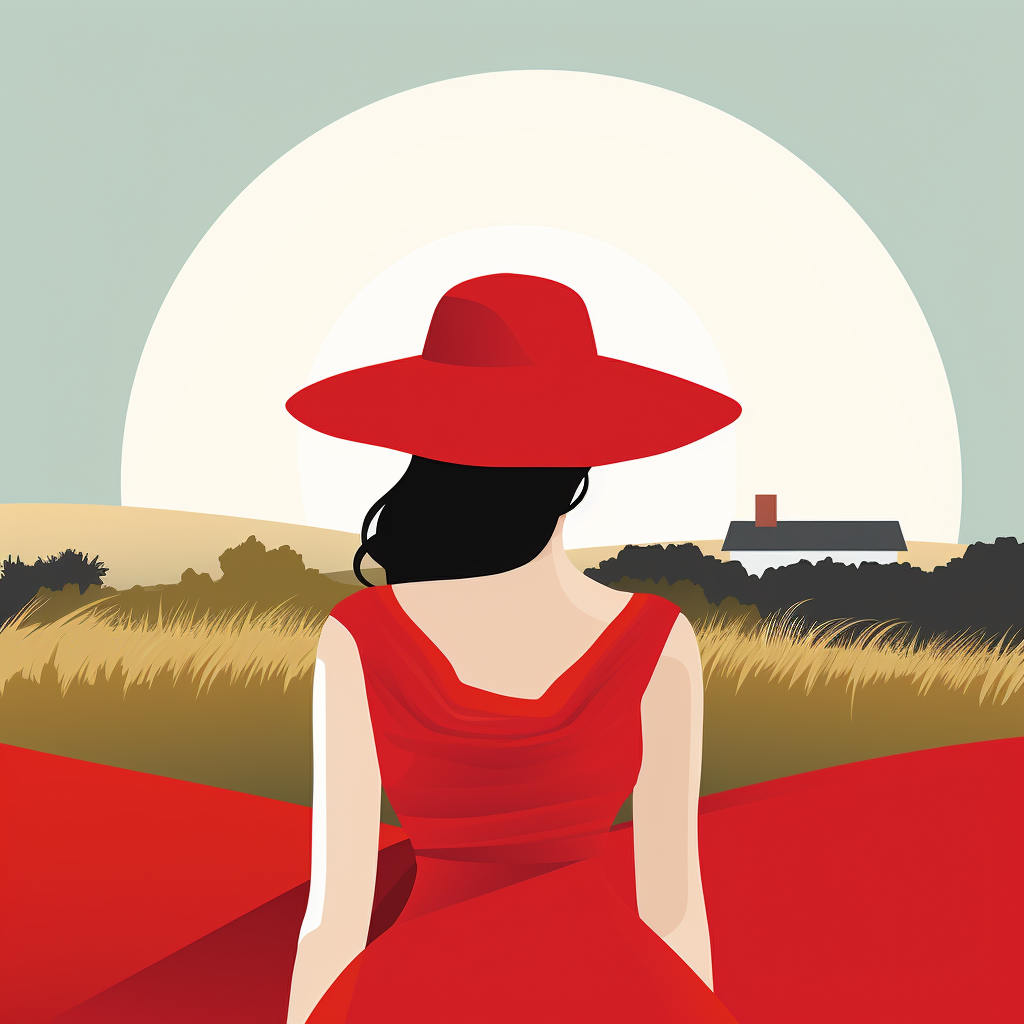 Vector Illustration of Woman in Red Dress in British Countryside