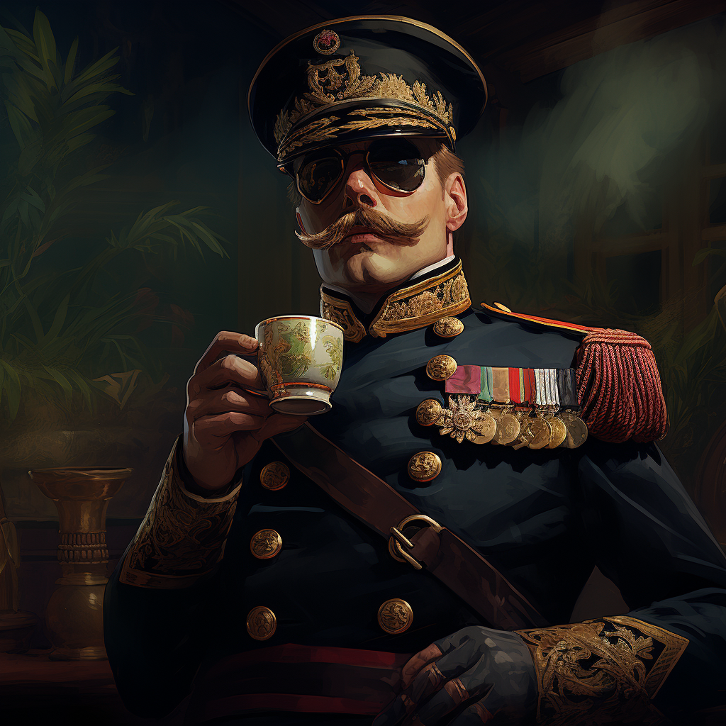 British officer enjoying a cup of tea