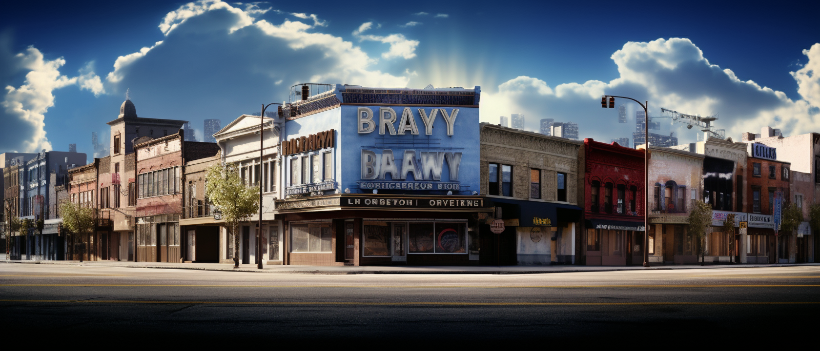 Bustling street scene in Broadway City