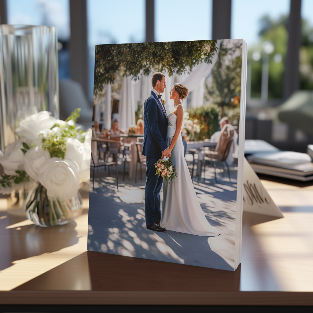 Elegant wedding brochure displayed on table