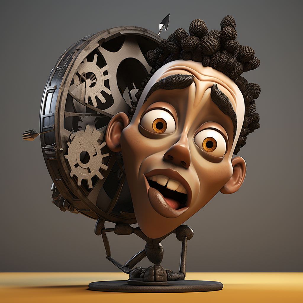 Black man with broken clock head