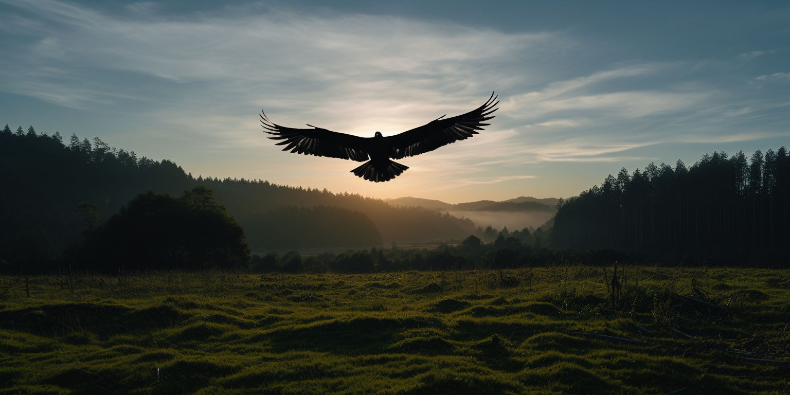 A Beautiful Broken Glass Bird Soaring above the Redwood Forest