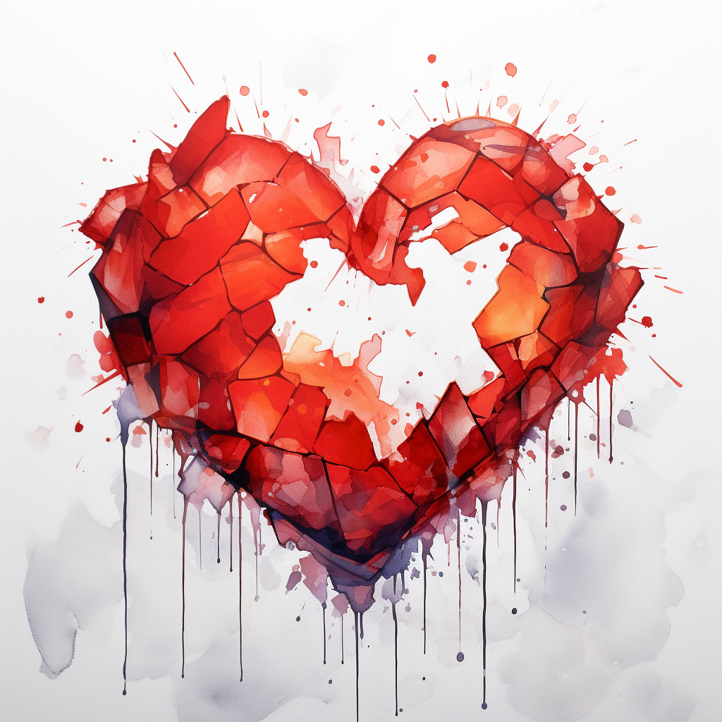 Broken Heart Watercolor Simple White Background