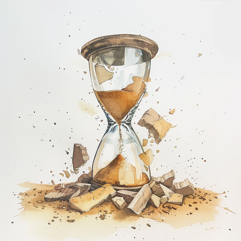 broken hourglass sand watercolor white