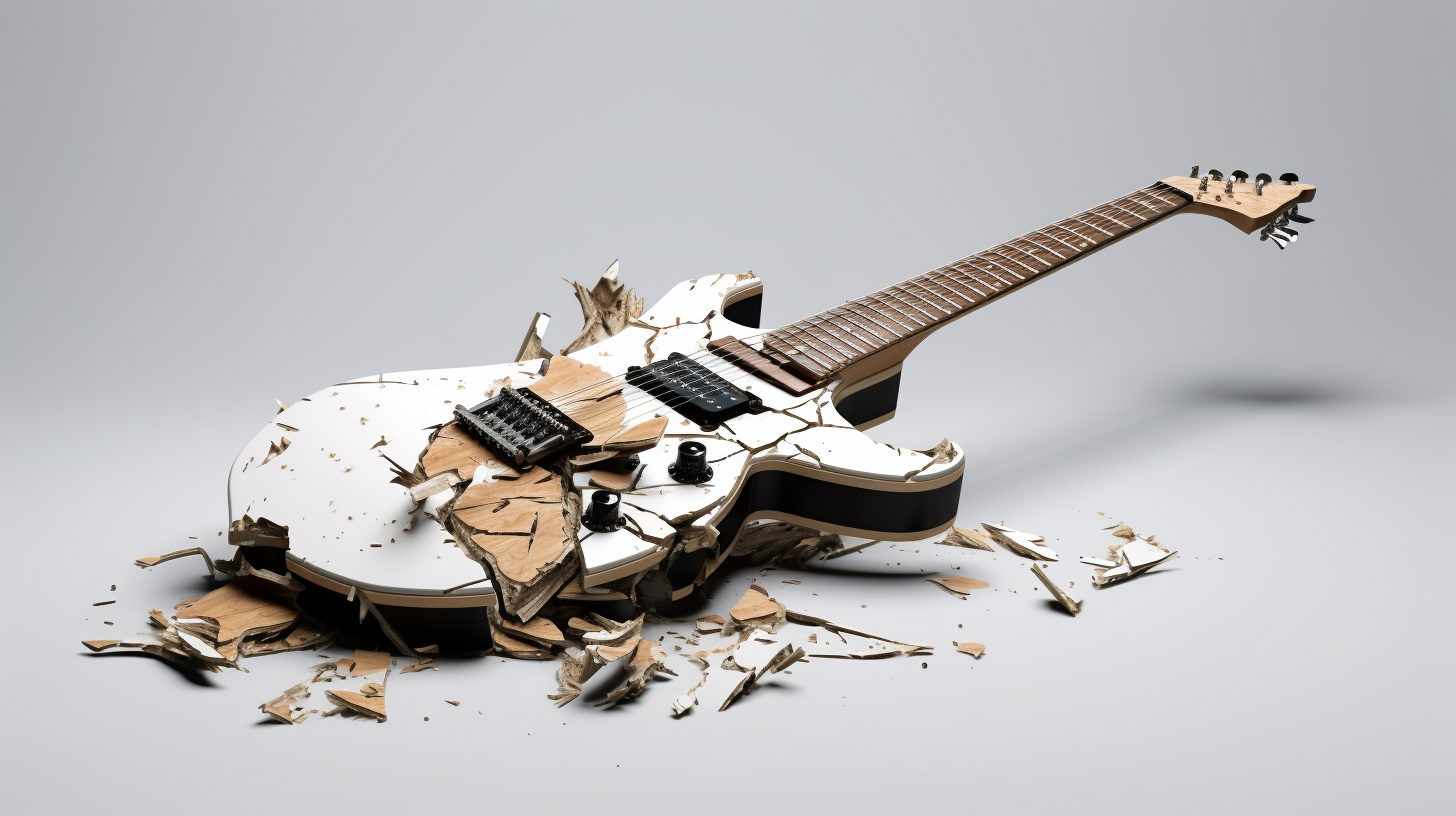 Shattered Ibanez electric guitar on white background