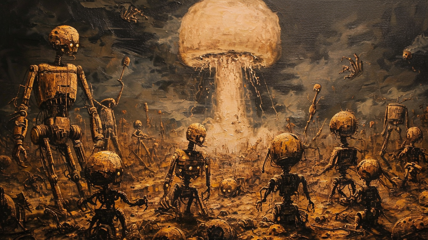 Broken Lovecraftian Robots in Nuclear Explosion